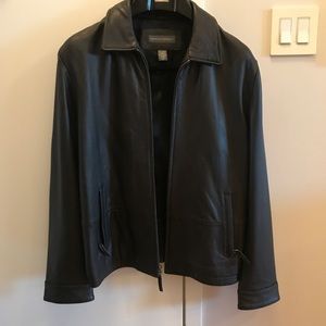 Banana Republic Leather Zip Up Coat M Black